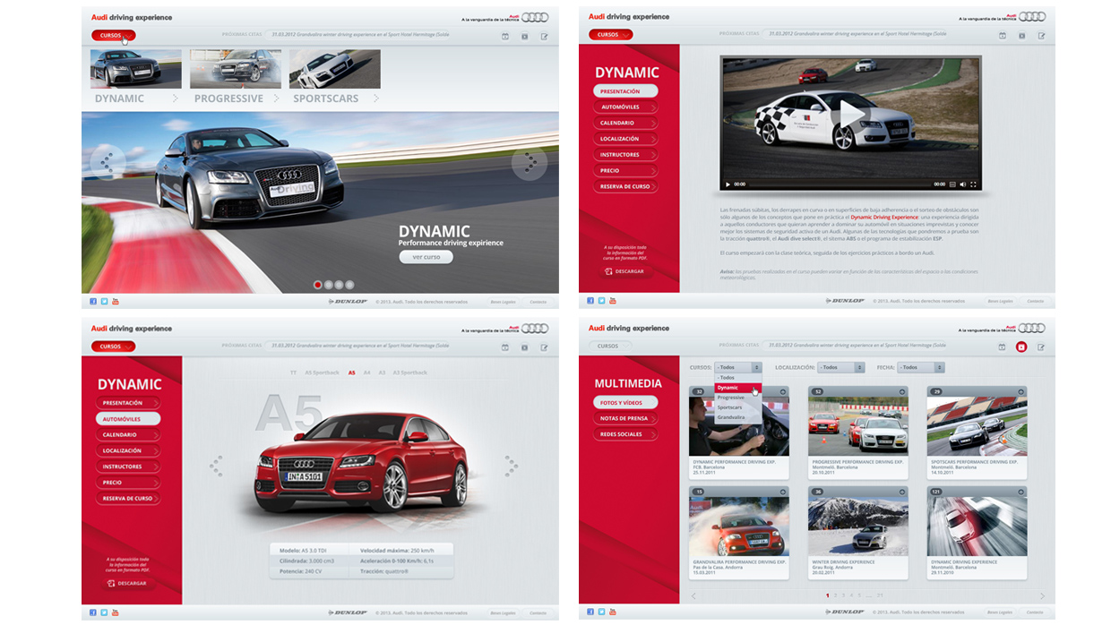 Web Audi Driving Experience, pantallas