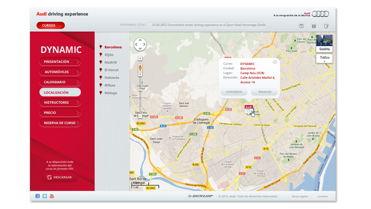 Web Audi Driving Experience, localización
